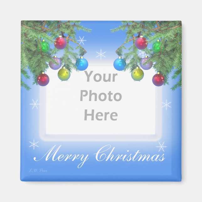Weihnachtsbaum Shine on Blue (Foto-Rahmen) Magnet (Vorne)