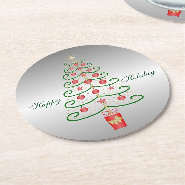 Weihnachtsbaum-Silber farbiges Weihnachten Runder Pappuntersetzer (Angewinkelt)