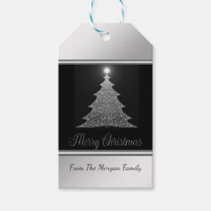 Weihnachtsbaum, Silber, Schwarz - Personalisiert Geschenkanhänger