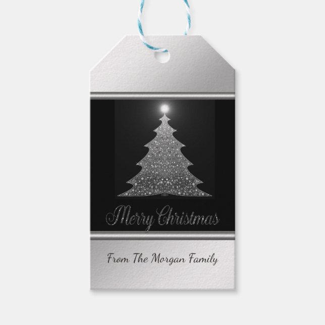Weihnachtsbaum, Silber, Schwarz - Personalisiert Geschenkanhänger (Vorderseite)