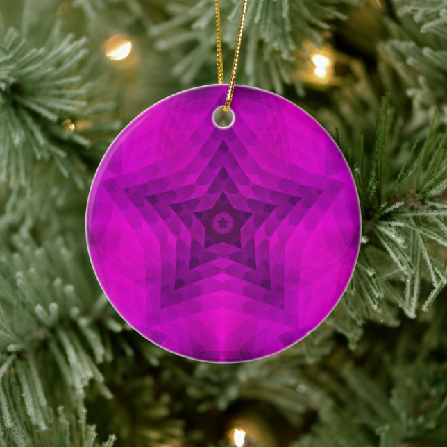 Weihnachtsbaum Silhouette & Lila Star Gradient Keramik Ornament (Baum)