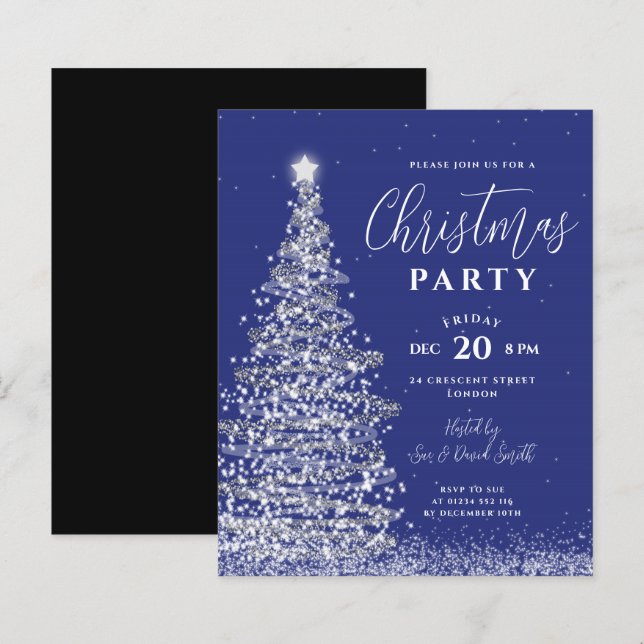 Weihnachtsbaum Silver Navy Holiday Einladung (Vorne/Hinten)
