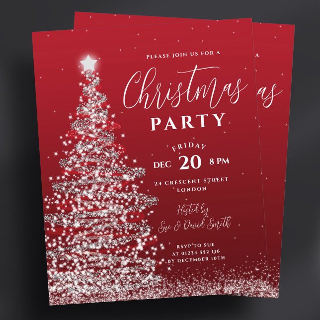 Weihnachtsbaum Silver Red Holiday Einladung (Budget Christmas Tree Silver Red Holiday Invite )