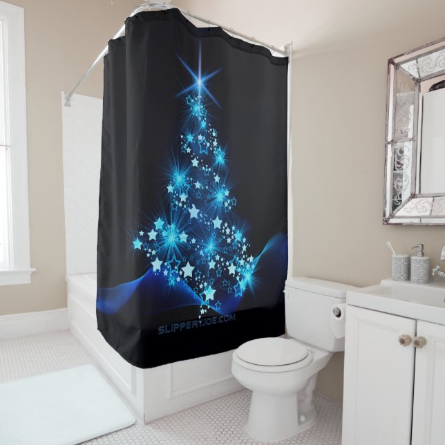 Weihnachtsbaum SlipperyJoe strahlt blau s Duschvorhang (Beispiel)