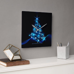 Weihnachtsbaum SlipperyJoe strahlt blau s Quadratische Wanduhr