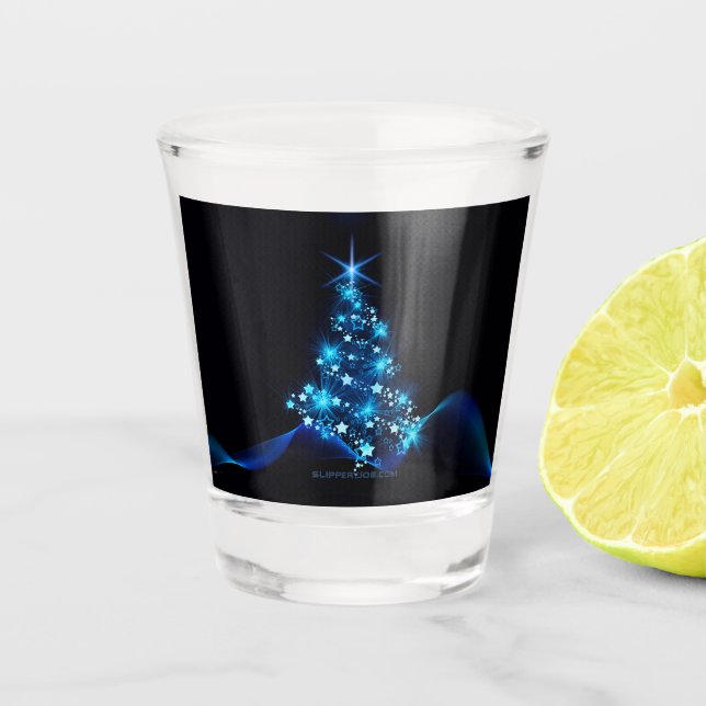 Weihnachtsbaum SlipperyJoe strahlt blau s Schnapsglas (Vorderseite)