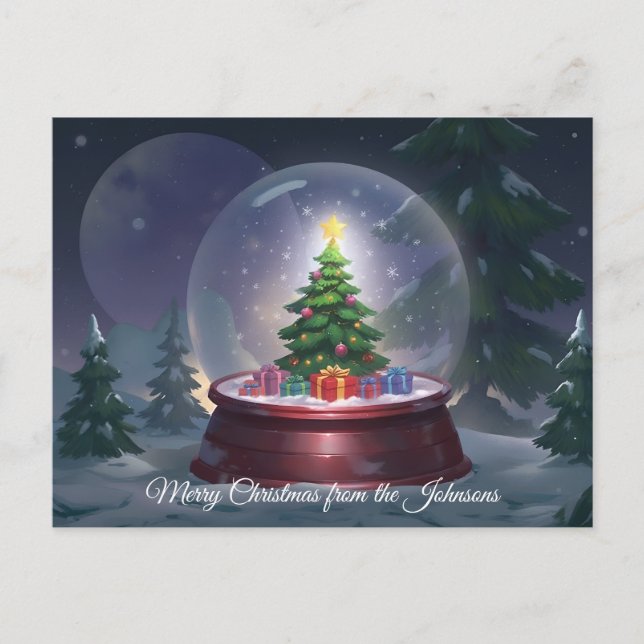 Weihnachtsbaum Snow Globe Postkarte (Vorderseite)