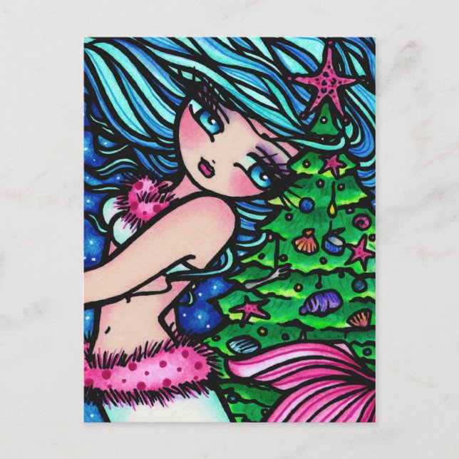 Weihnachtsbaum Snow Mermaid Fantasy Postkarte (Vorderseite)