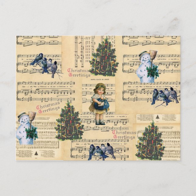 Weihnachtsbaum Snowman Music Holiday Feiertagspostkarte (Vorderseite)