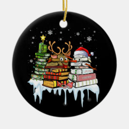Weihnachtsbaum Snowman Reindeer Buch Bibliothekar Keramik Ornament
