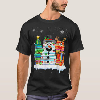 Weihnachtsbaum Snowman Rentier Buchstapel T-Shirt 