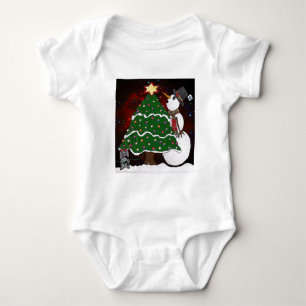 Weihnachtsbaum Snowman Überraschung Kunst drucken Baby Strampler
