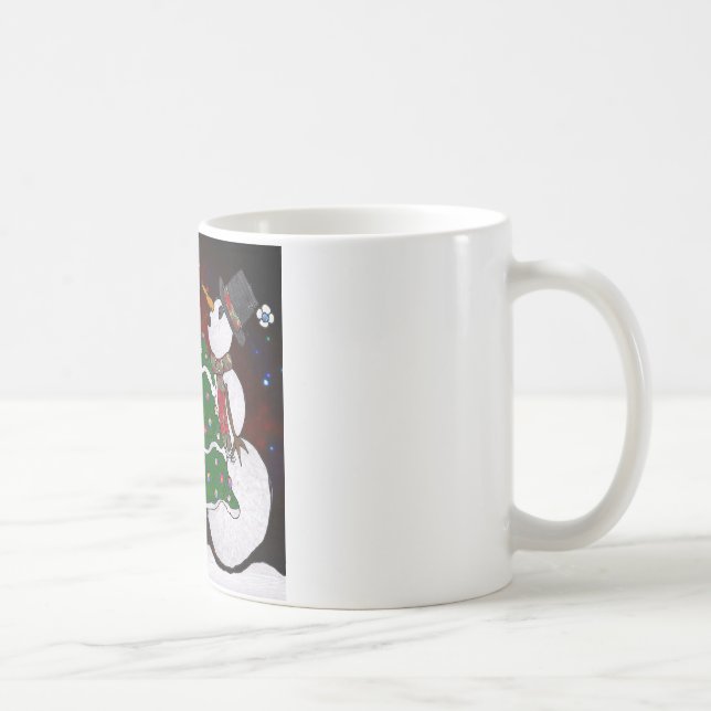 Weihnachtsbaum Snowman Überraschung Kunst drucken Kaffeetasse (Rechts)