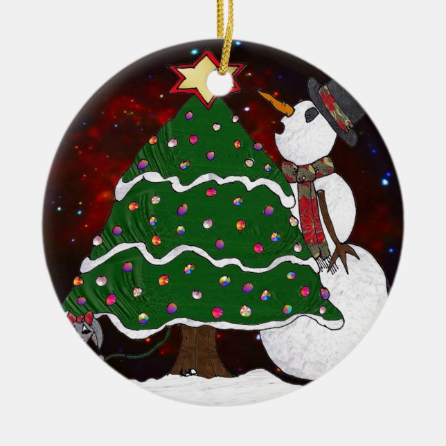 Weihnachtsbaum Snowman Überraschung Kunst drucken Keramikornament (Vorne)