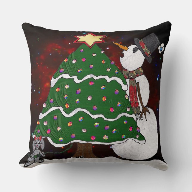 Weihnachtsbaum Snowman Überraschung Kunst drucken Kissen (Vorderseite)