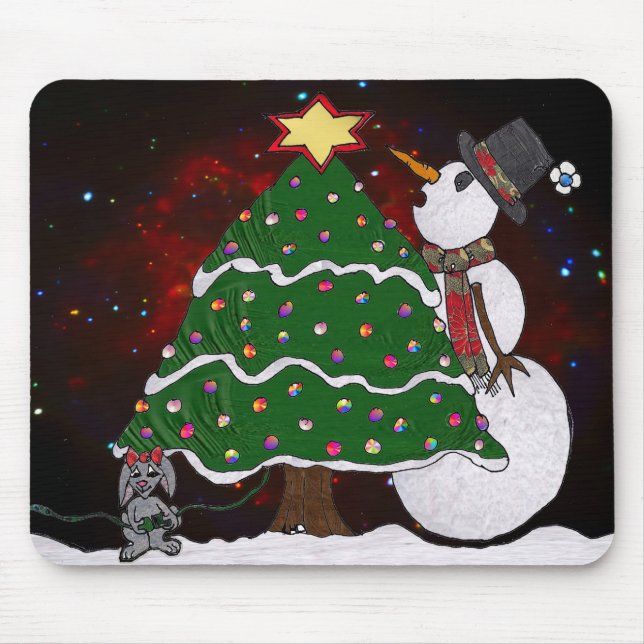 Weihnachtsbaum Snowman Überraschung Kunst drucken Mousepad (Vorne)