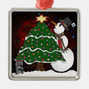 Weihnachtsbaum Snowman Überraschung Kunst drucken Silbernes Ornament