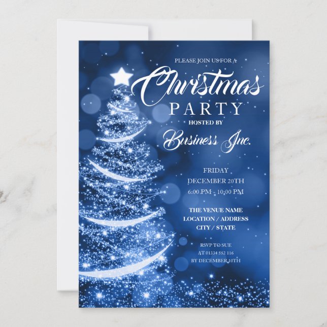 Weihnachtsbaum Sparkle Blue Party Einladung (Vorderseite)