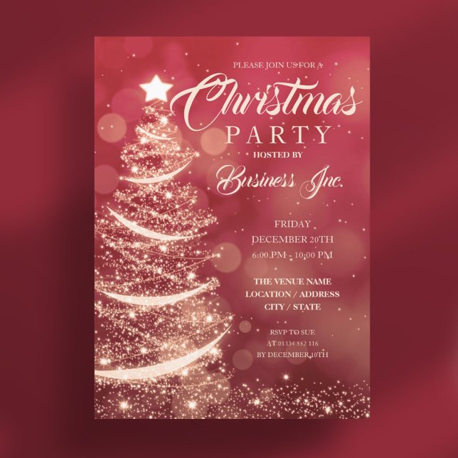 Weihnachtsbaum Sparkle Red Gold Party Einladung (CORPORATE Christmas Tree Sparkle Red Gold Party Invitation)