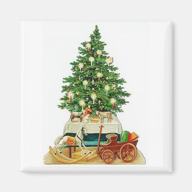 Weihnachtsbaum & Spielzeug Vintag Magnet (Vorne)
