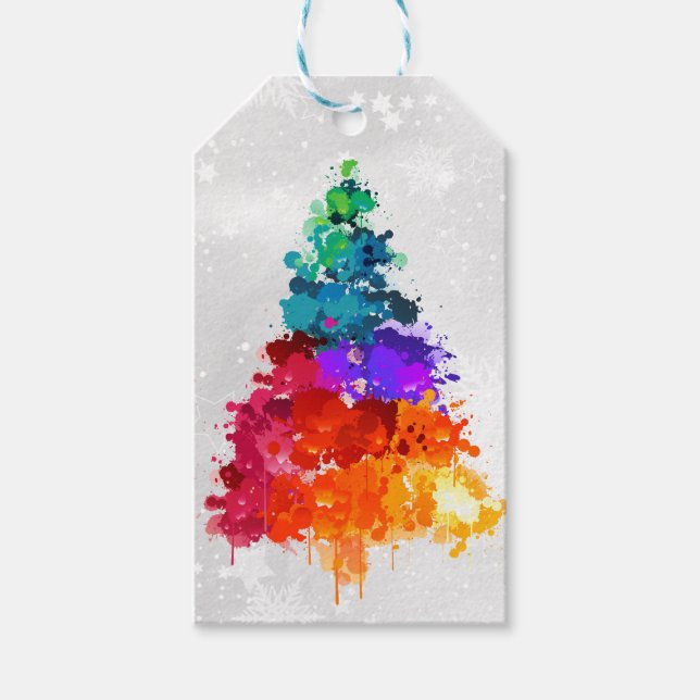 Weihnachtsbaum, Spritzer Paint, Primärfarben Geschenkanhänger (Vorderseite)