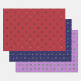 Weihnachtsbaum-Star auf rot, blau, lila Geschenkpapier Set