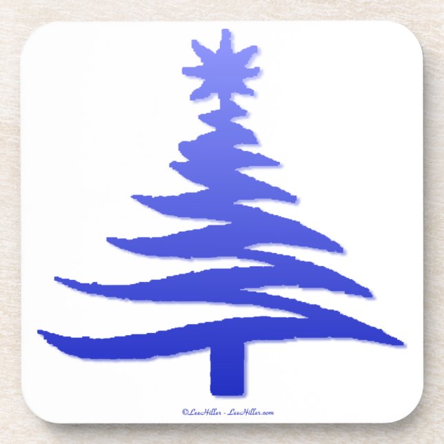 Weihnachtsbaum Stencil Cobalt Blue Getränkeuntersetzer (Vorderseite)