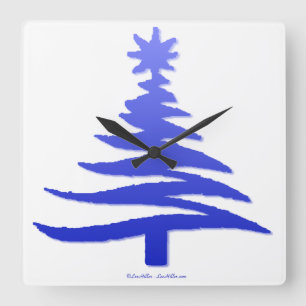 Weihnachtsbaum Stencil Cobalt Blue Quadratische Wanduhr