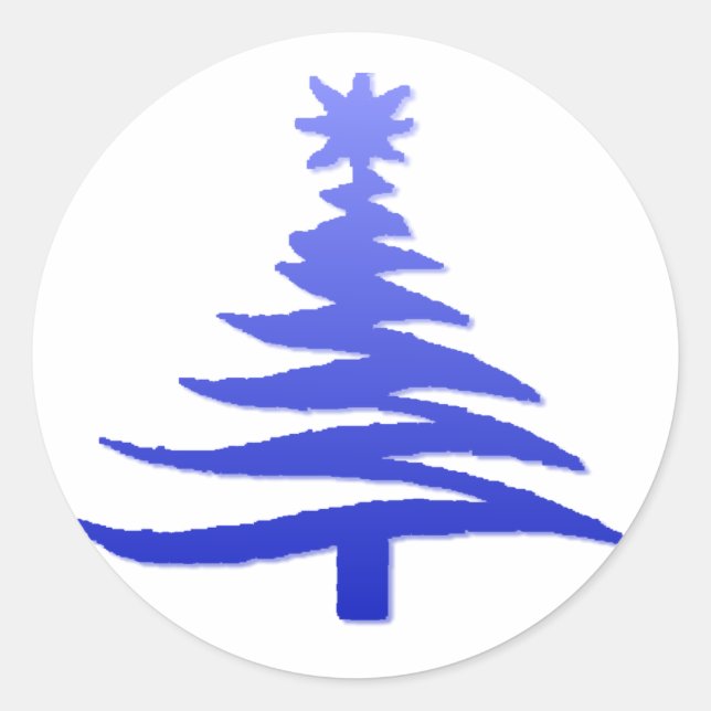 Weihnachtsbaum Stencil Cobalt Blue Runder Aufkleber (Vorderseite)