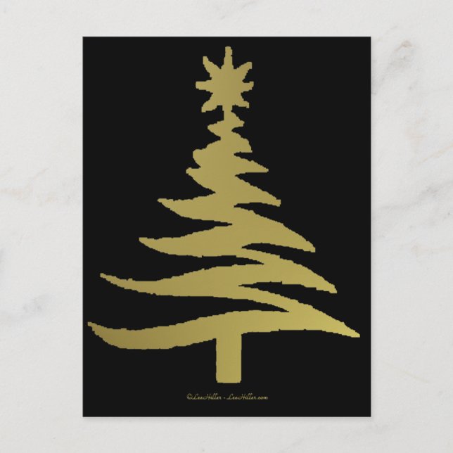 Weihnachtsbaum Stencil Gold Feiertagspostkarte (Vorderseite)