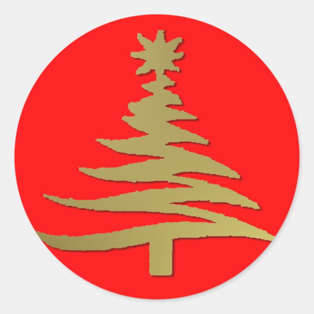 Weihnachtsbaum Stencil Gold Runder Aufkleber (Vorderseite)