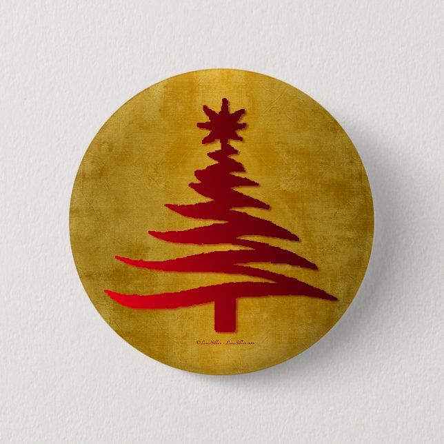 Weihnachtsbaum Stencil Red auf Gold Button (Vorderseite)