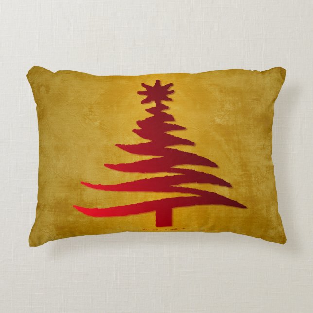 Weihnachtsbaum Stencil Red auf Gold Dekokissen (Vorderseite)