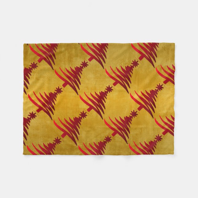 Weihnachtsbaum Stencil Red auf Gold Fleecedecke (Vorderseite (Horizontal))