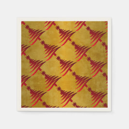 Weihnachtsbaum Stencil Red auf Gold Serviette