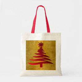 Weihnachtsbaum Stencil Red auf Gold Tragetasche