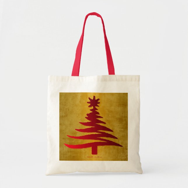 Weihnachtsbaum Stencil Red auf Gold Tragetasche (Vorne)