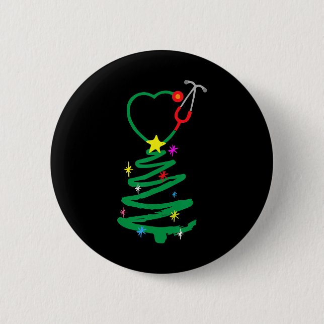Weihnachtsbaum Stethoscope Nurses Xmas Scrub Button (Vorderseite)