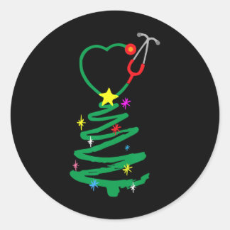 Weihnachtsbaum Stethoscope Nurses Xmas Scrub Runder Aufkleber