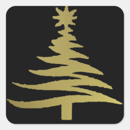 Weihnachtsbaum Stift Gold auf schwarz Quadratischer Aufkleber