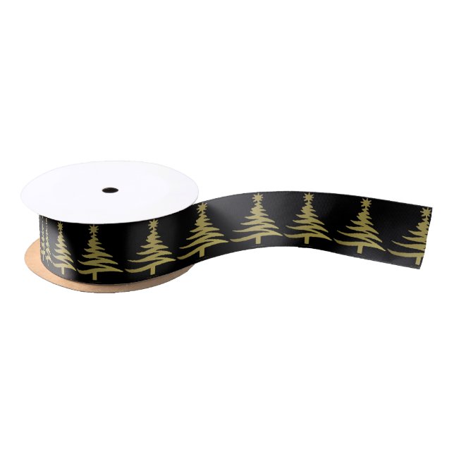 Weihnachtsbaum Stift Gold auf schwarz Satinband (Spule)