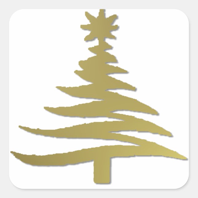 Weihnachtsbaum Stift Gold auf Weiß Quadratischer Aufkleber (Vorderseite)