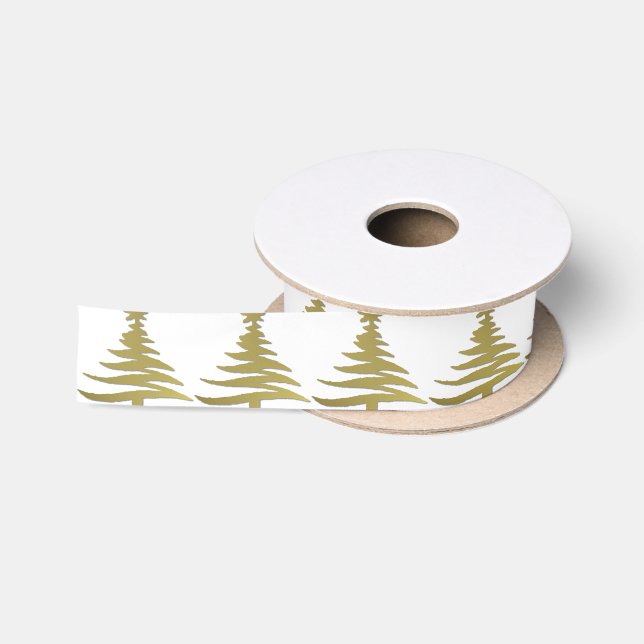 Weihnachtsbaum Stift Gold auf Weiß Satinband (Spule)