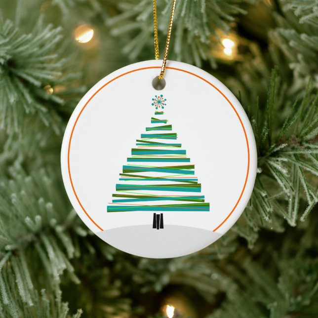 Weihnachtsbaum - Streifen des mittleren Jahrhunder Keramik Ornament (Baum)