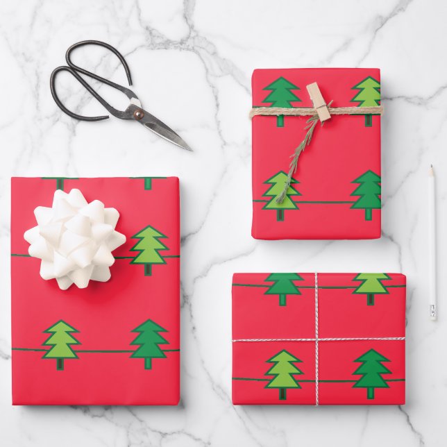 Weihnachtsbaum Streifen Muster Geschenkpapier Set (Vorderseite)