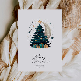 Weihnachtsbaum streift den Mond Feiertagskarte