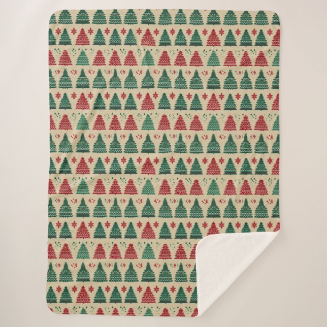 Weihnachtsbaum Sweater Strick Traditionelles Muste Sherpadecke (Vorderseite)