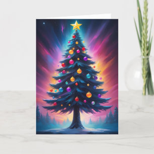 Weihnachtsbaum Synthwave Aurora Borealis Feiertagskarte
