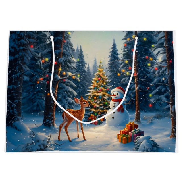 Weihnachtsbaum Szene Niedlich Hirschgewächse Snowm Große Geschenktüte (Vorderseite)