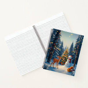 Weihnachtsbaum Szene Niedlich Hirschgewächse Snowm Notizbuch